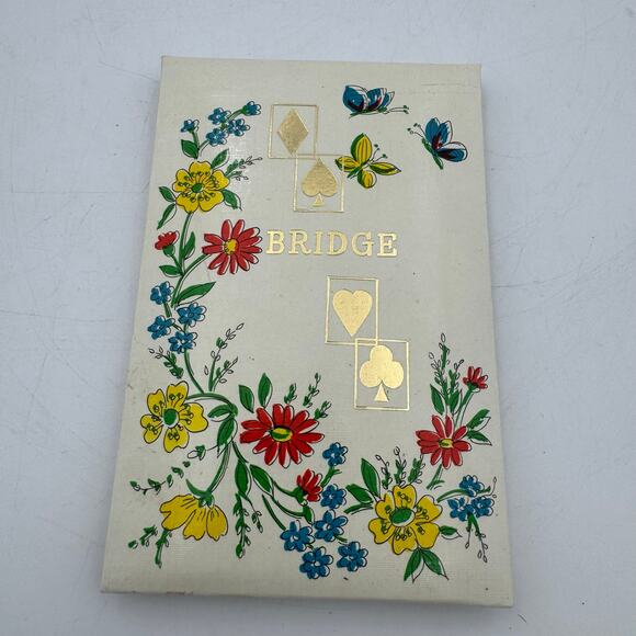 Vintage Floral Bridge Score Pad Gold Foil Playing Card Cover 1950s 1960s Game - Picture 1 of 8